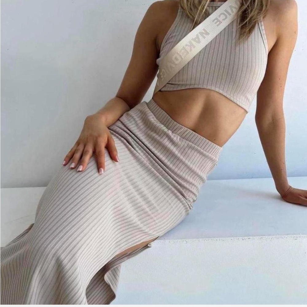 Princess Polly Taupe Ribbed Skirt